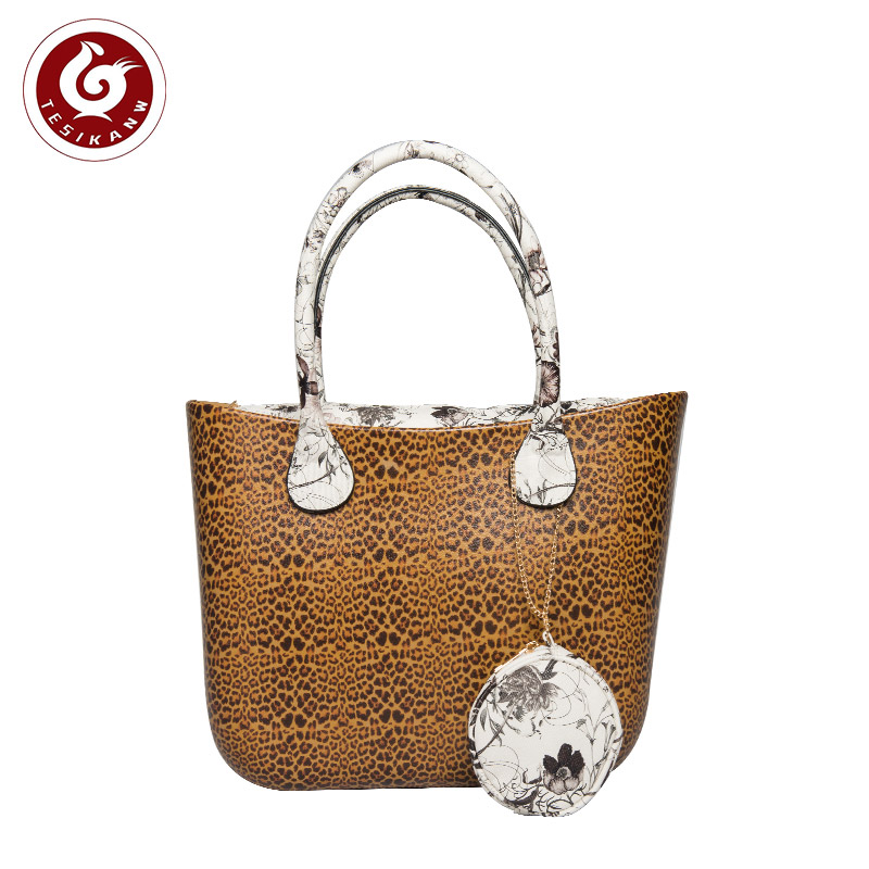 OEM ODM Europe Italy Hot Selling Molded In One body EVA Jelly Bag With Trim Tote Bag Brown leopard