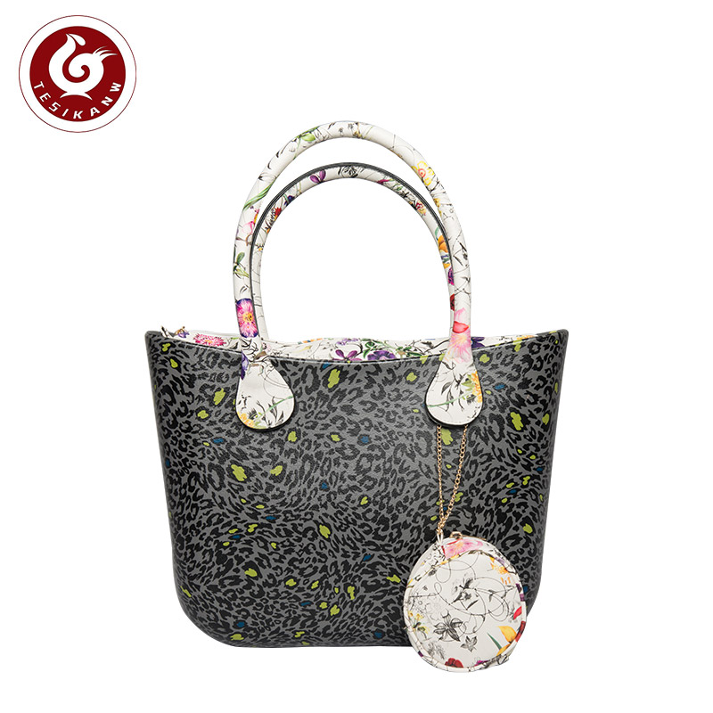 OEM ODM Europe Italy Hot Selling Molded In One body EVA Jelly Bag With Trim Tote Bag Black leopard
