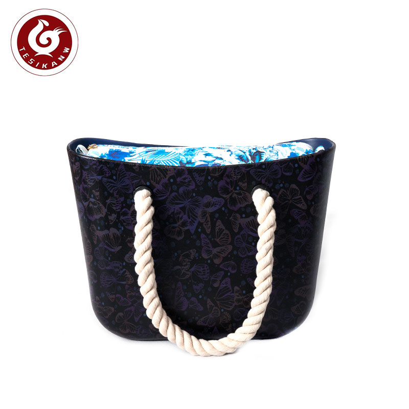 OEM ODM Europe Italy EVA Color Printing Rope Handle Beach Handbags Butterfly pattern
